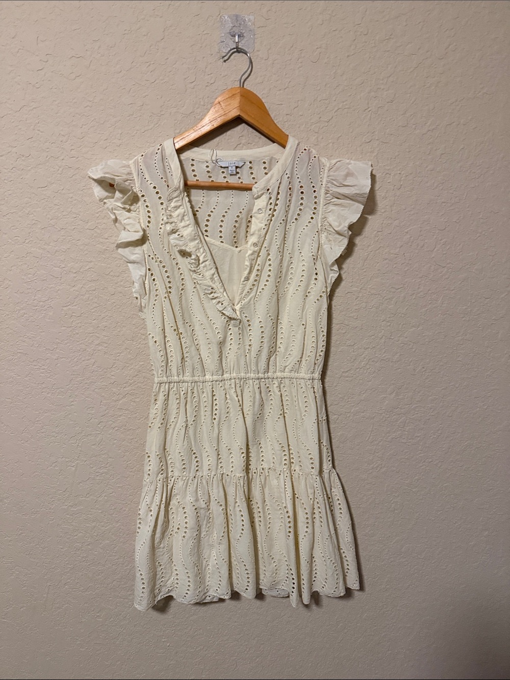 Joie Cream Eyelet Ruffle Mini Dress xs